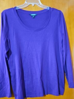 Lauren Ralph Lauren Purple Long Sleeve Scoop Neck Tee